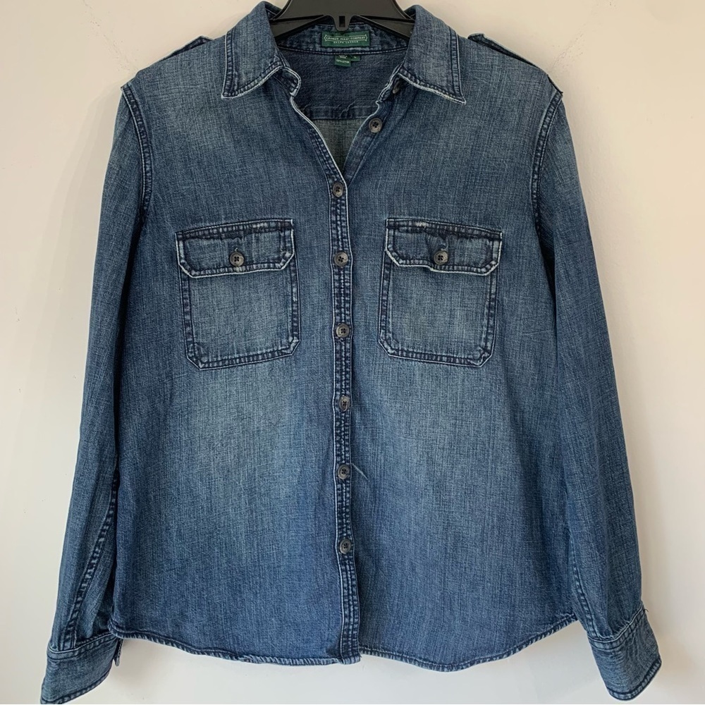 Ralph Lauren Washed Denim Button-Down Shirt in Blue